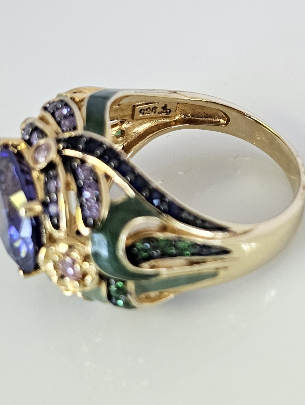 Retired Gold Vermeil Tanzanite, Pink Sapphires & Enamel Dragonfly Ring Sz 8! - Picture 7 of 8